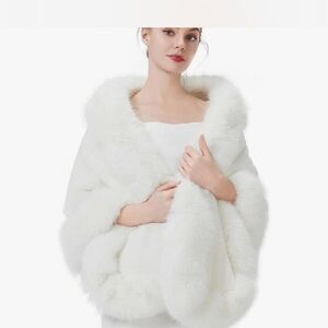 Elegant White Faux Fur Shawl